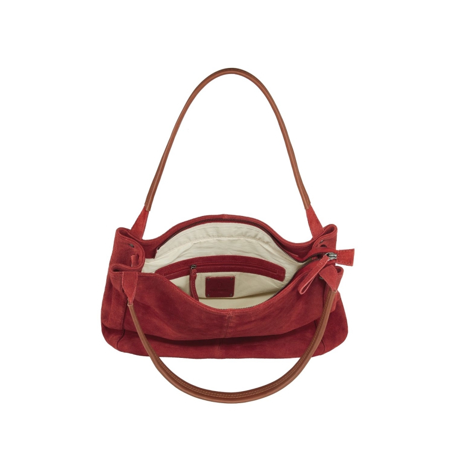 SHOPPER BAG SUEDE CHILI RED us Veloursleder mit viel Stauraum und Kurzgriffen